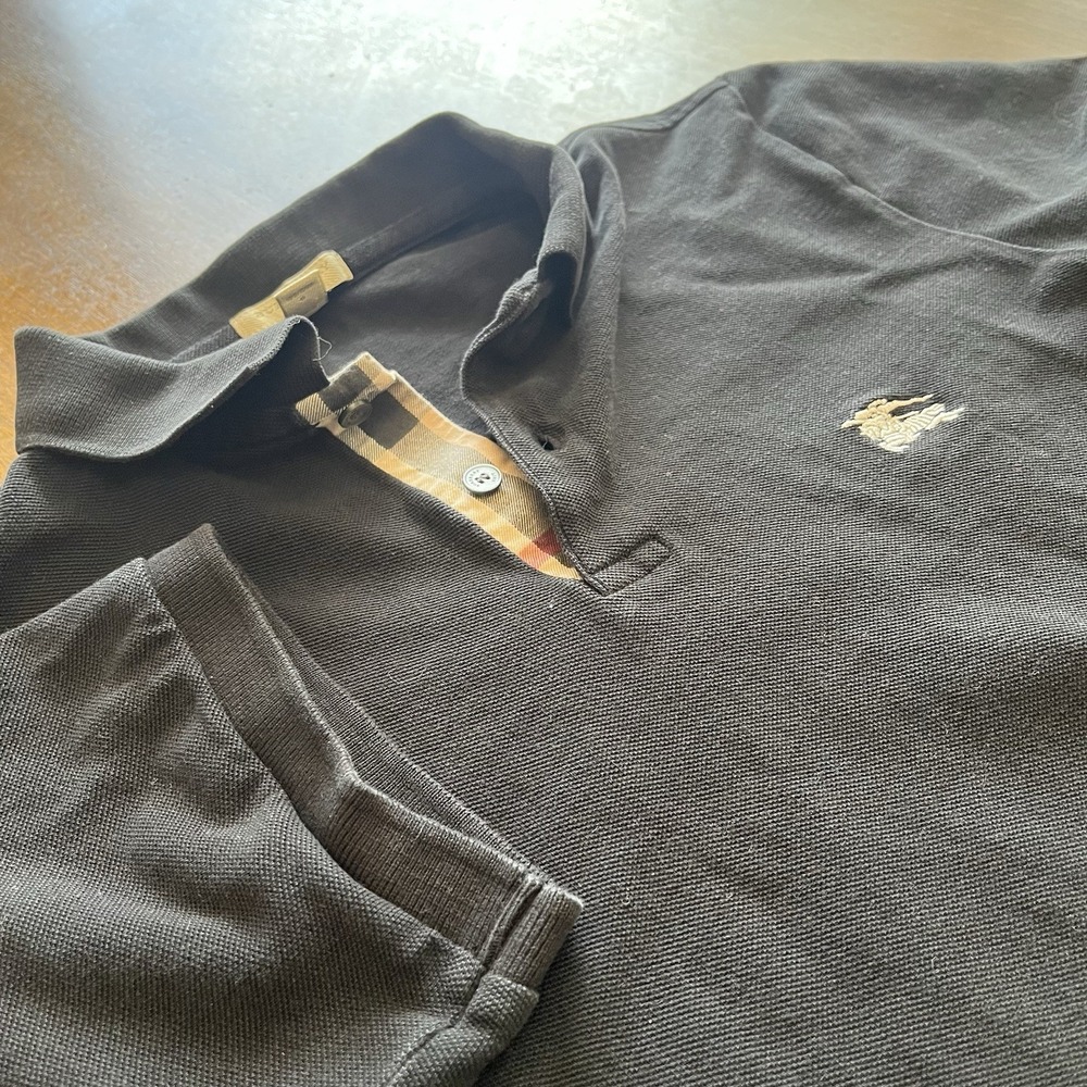 Burberry Brit Polo Men's L Slim Fit Black Plaid Collar